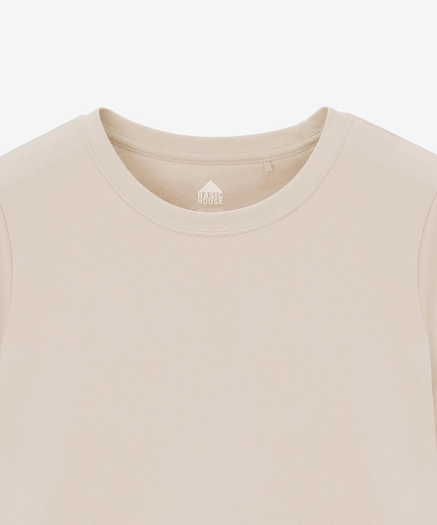 BASIC HOUSE Women'S Premium 40-Count Round Neck Short Sleeve T-Shirt Beige Lats0211