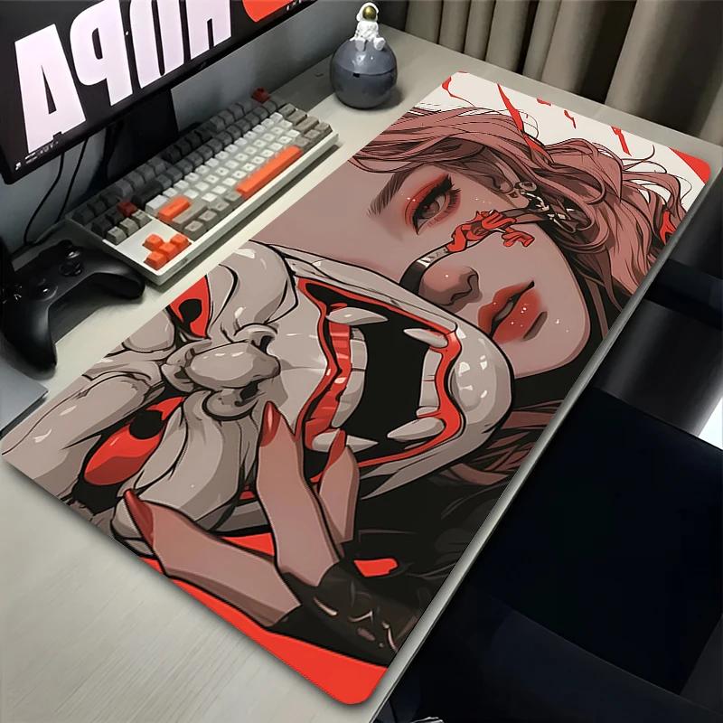 Mouse Pad PC Anime Sexy Girls Keyboard Rug Black and White Manga Mousepad Laptop Gaming Desk Mat XXL Devil Oni Mask Soft Carpet