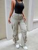 Rose Beauty A Flap Pockets Drawstring Ruched Cargo Parachute Pants