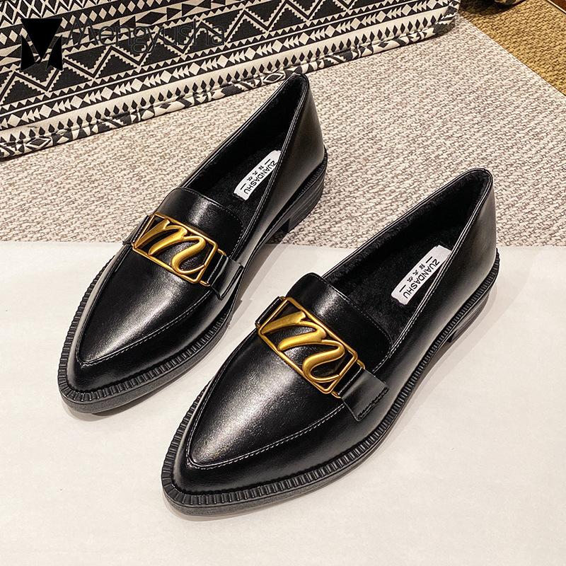 Fashion 2024 Brand Solid Leather Shoes Ladies Casual Oxfords Pointed Toe Flats Women Slip On Thick Heel Sneakers Big Size Spring Loafers