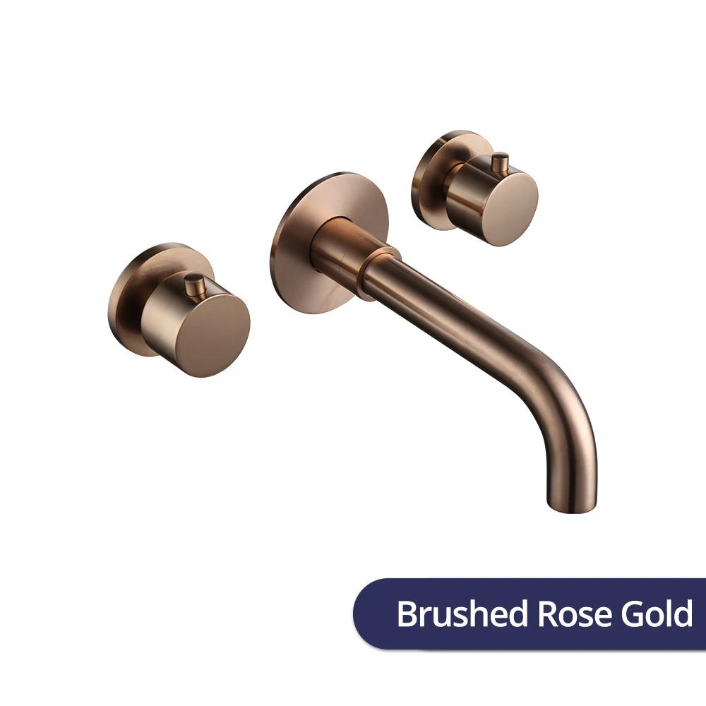 Brushed Rose Gold Basin Faucet 100% Solid Brass Sink Faucet Wall Mounted Brushed Gold Basin Mixer Hot And Cold Bathroom Tap
