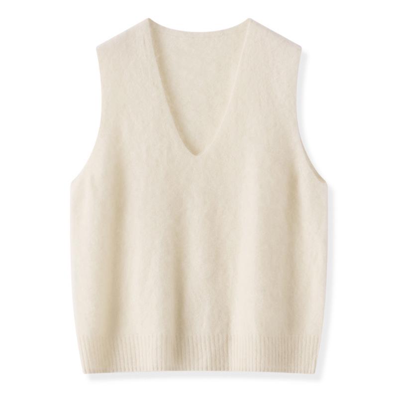 Jesień/Zima 2025 Damska dzianinowa kamizelka bez rękawów z dekoltem w serek z mieszanki wełny