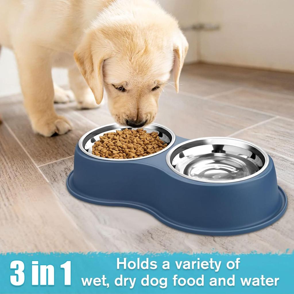 Double-bowl pet set (water and food bowls), feeding bowls for puppies, medium-sized dogs, and cats