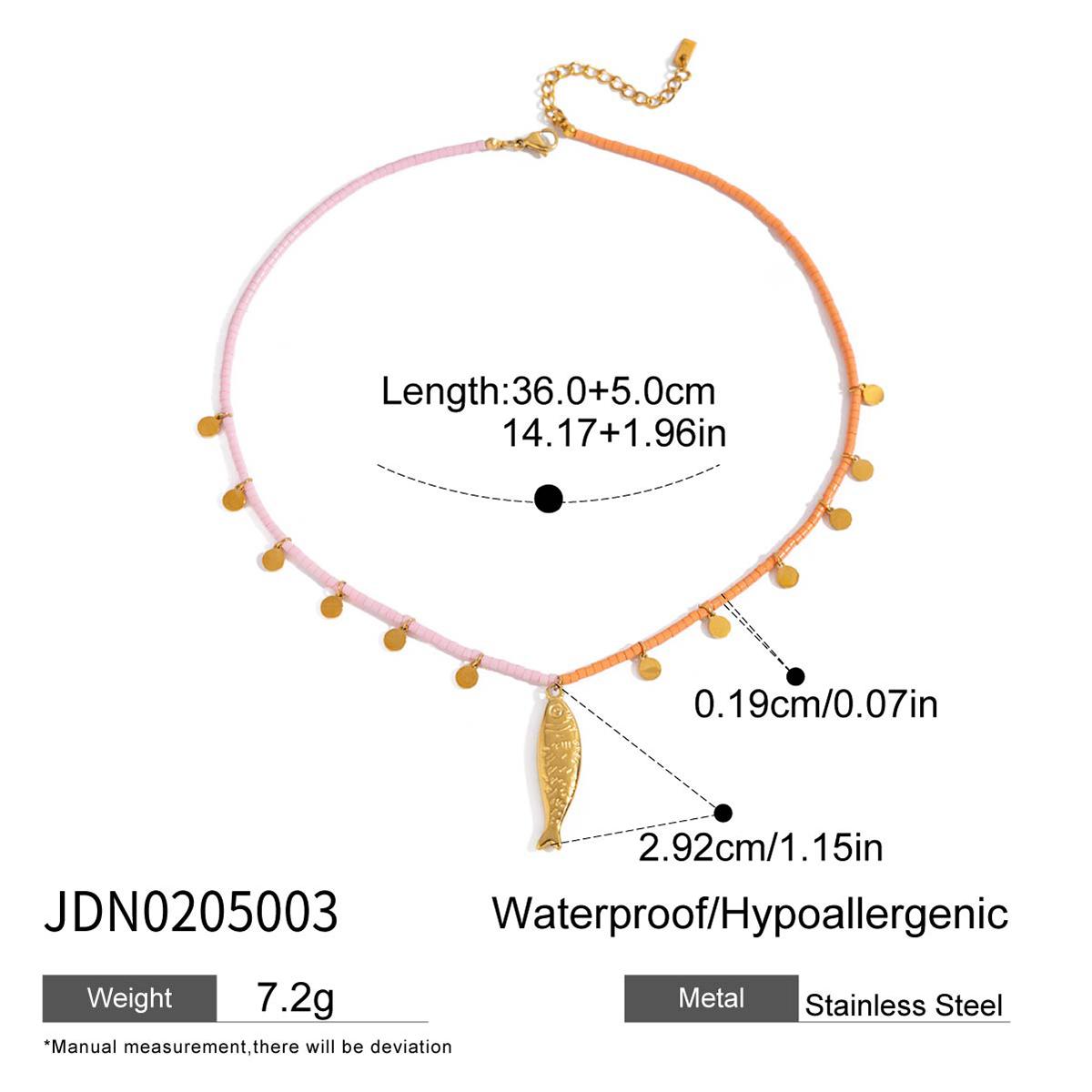 

Youthway Lucky Fish Pendant Color Beaded Necklace Summer Resort Style Waterproof Stainless Steel Trendy Women Jewelry