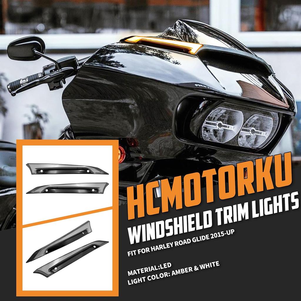 Windshield Side Trim LED Light Turn Signal Running Lamp Fit for Road Glide FLTRX FLTRXS FLTRK FLTRU FLTRXSE FLTRUSE 2015–2024 Black Front Fairing