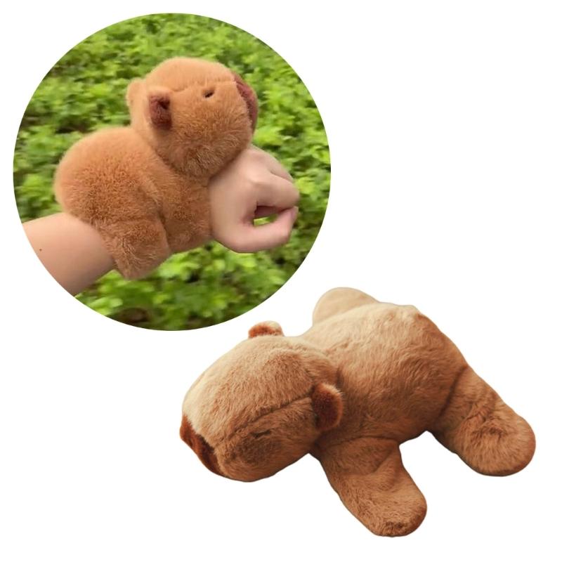 Adorable Capybara Plush Doll Soft Stuffed Animals Slap Bracelet for Kids Collectors Capybara Wristband Kids Toy Party