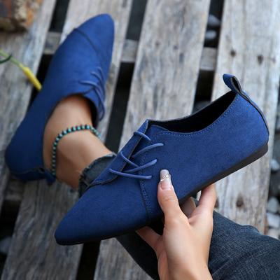 2025 New Foreign Trade Large Size Women's Shoes Shallow Mouth Suede Lace-up Pointed Flat Bottom Single Shoes Female Manufacturer