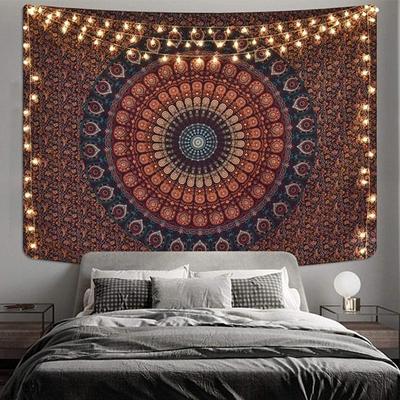 Psychedelic Peacock Mandala Wall Hanging Floral Bedding Tapestry