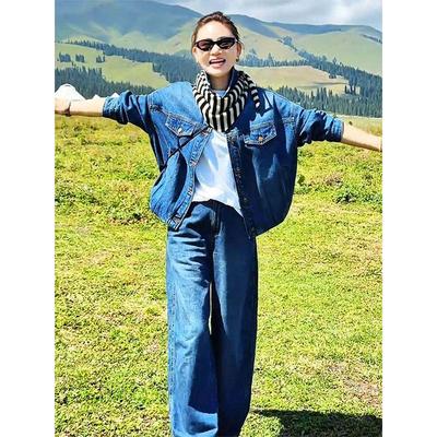 2026 Early Spring New Style, a Complete Set of Hong Kong-Style Retro High-End Cool and Elegant Denim Jacket and Pants Two-Piece Set