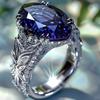 Luxury Female Blue White Zircon Big Stone Engagement Round Leaf Ring Vintage Silver Color Wedding Fashion Jewelry for Women
