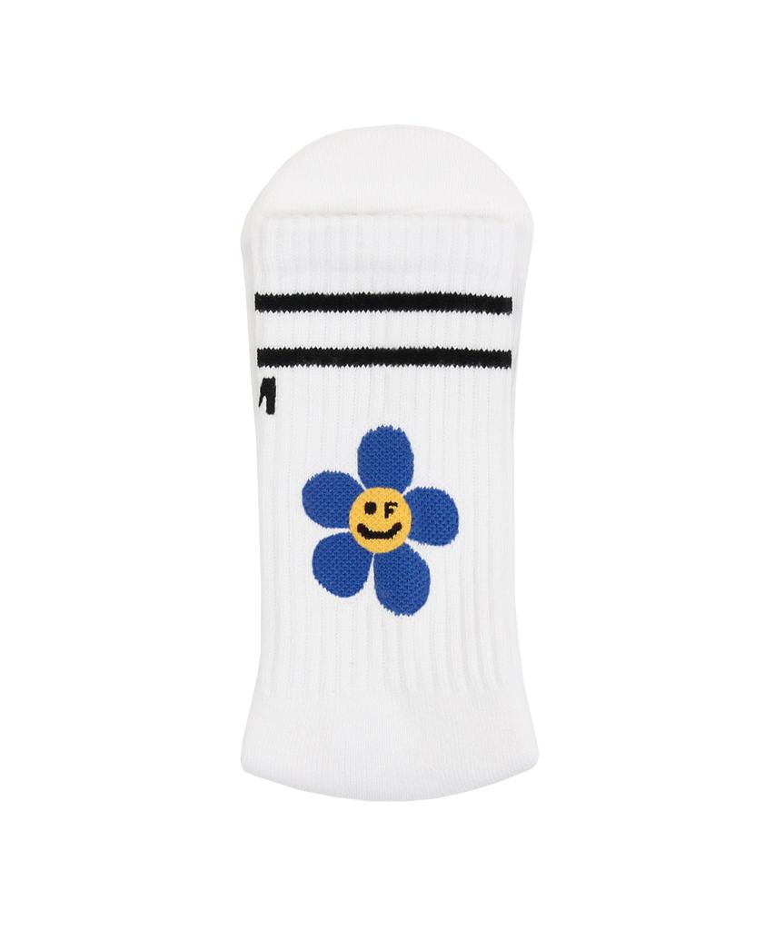GRAVER [Unisex] Blue Flower Smile Logo Socks 1 Pack_White