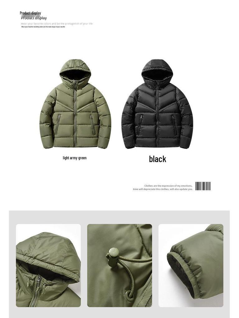 Men's Trendy Hooded Cotton Jacket: Versatile, Velvet-Lined, Thickened Winter Outerwear