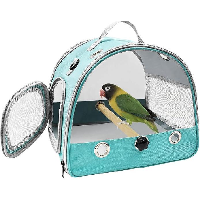 Bird Travel Carrier with Standing Perch,Lightweight Breathable Parrot Cage, Small Pet Carrier Bag with Shoulder Strap,Bird Rat Guinea Pig Squirrel