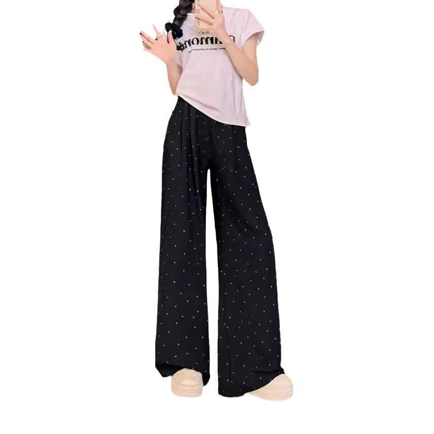 Polka Dot Wide-leg Pants for Women In Summer Thin New Straight-leg Small Person Lazy Walking Sun Protection Ice Silky Mountain Pants