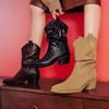 Fashion Women Thick Heel Western Boots Women Faux Suede Chunky Heeled Ankle Boots Autumn New Sewing Slip on Knight Pointed Botas Mujer
