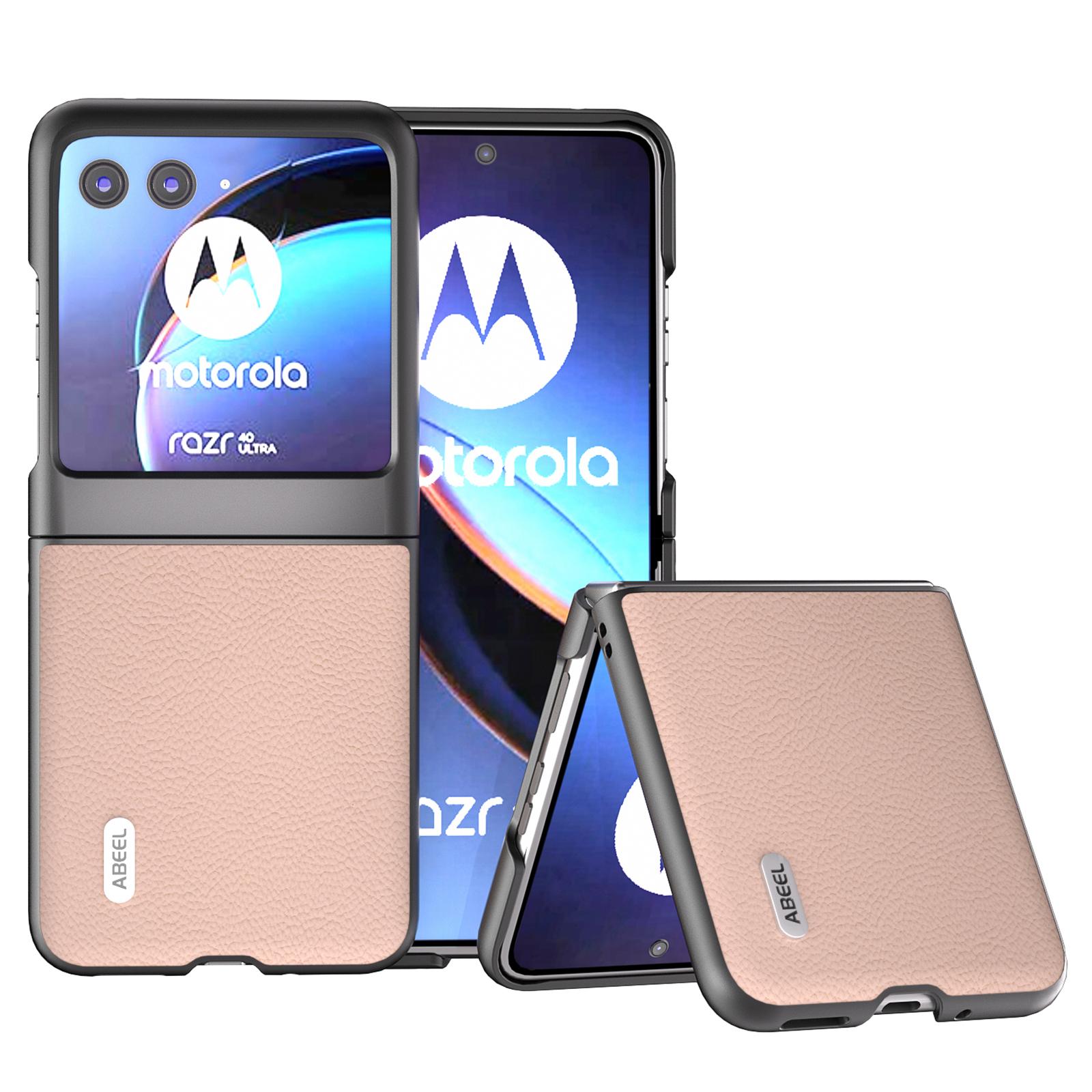 

ABEEL For Motorola Razr 40 Ultra 5G Anti-Scratch Phone Case Litchi Texture Cowhide Leather Coated PC Phone Cover Pink