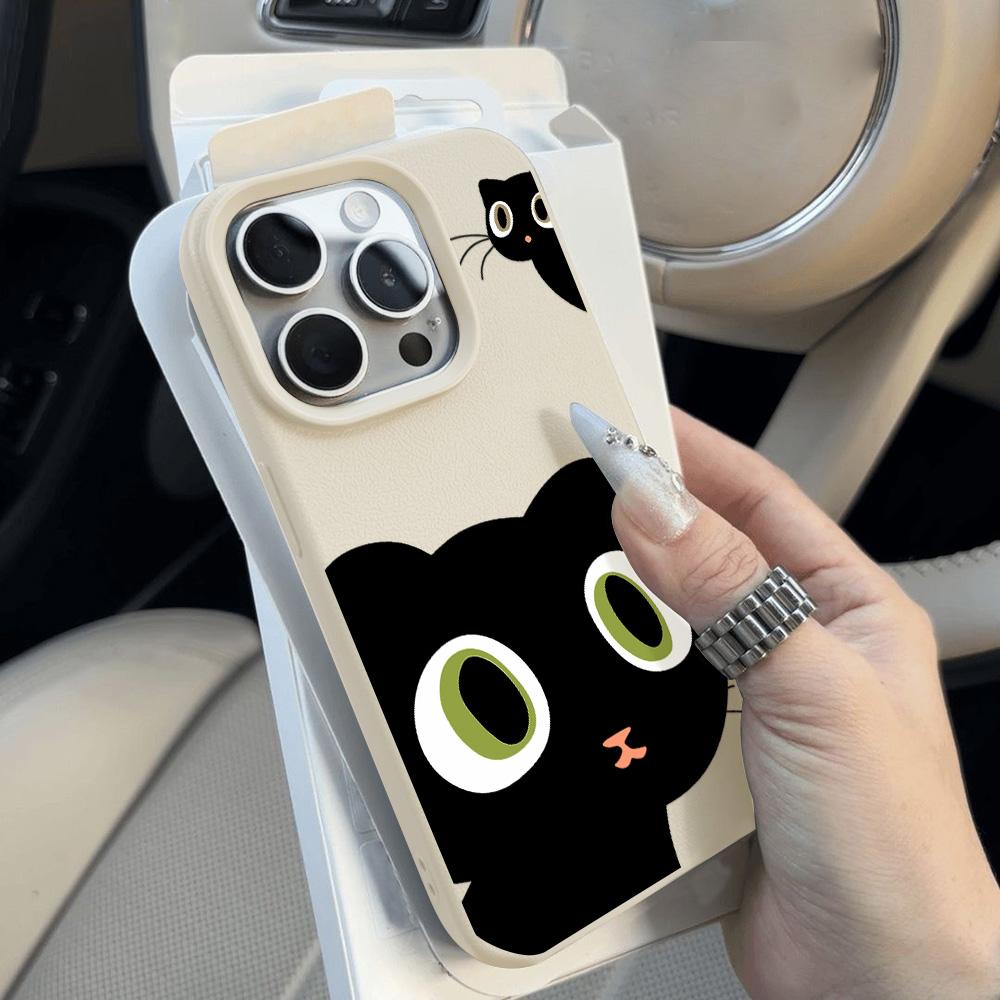 Custodia per telefono gatto nero carino per custodia iPhone 16 Pro Max iPhone 13 11 15 12 14 Pro Max Plus in silicone antiurto opaca in pelle