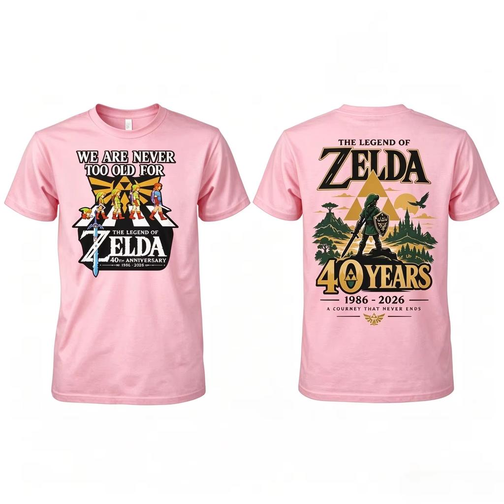 The Legend of Zelda 40th Anniversary Double Sided Print T Shirt Men Women Gothic Oversized T-shirts Casual Crew Neck Summer Tops