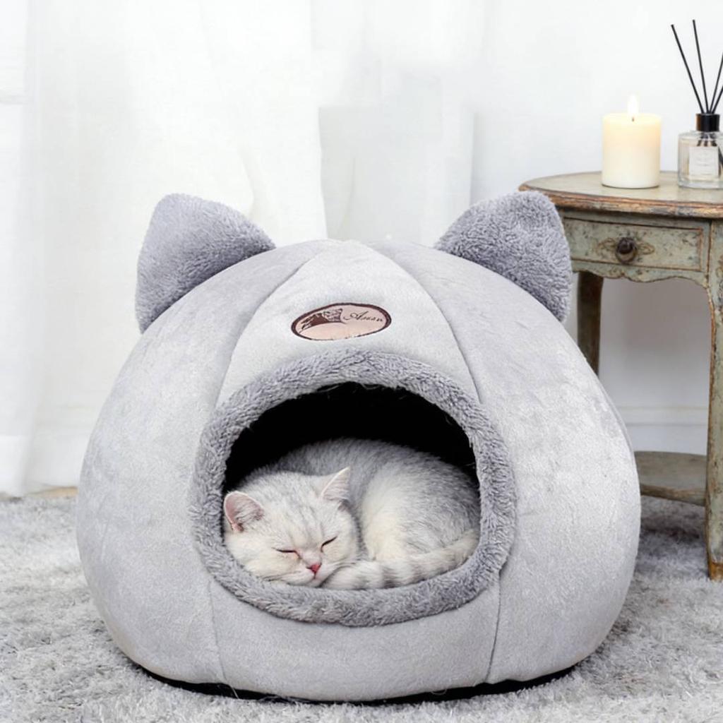 Semi-enclosed Small Dog House Breathable Soft Cute Kitten Basket Lightweight Plush Cat Nest Comfortable Removable Cozy Pets Bed