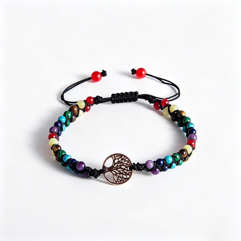 Colorful Natural Stone Bracelet, Adjustable Hand-woven Natural Stone Beads, Woven Bracelet