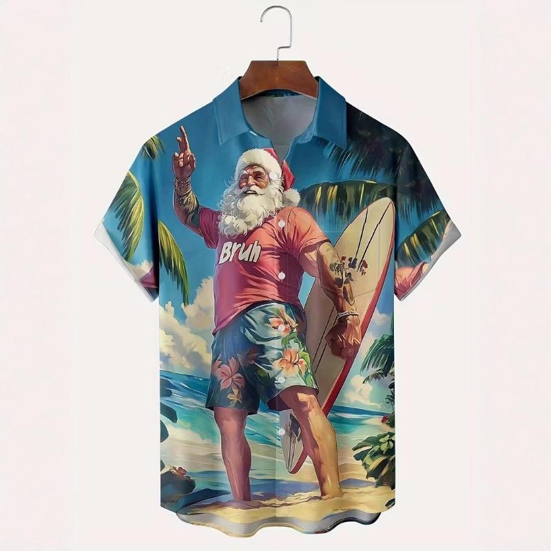 Autumn and Winter Men's Short Sleeved Shirt New Year's Christmas Pattern Digital Printed Shirt Top Men's Casual Shirt