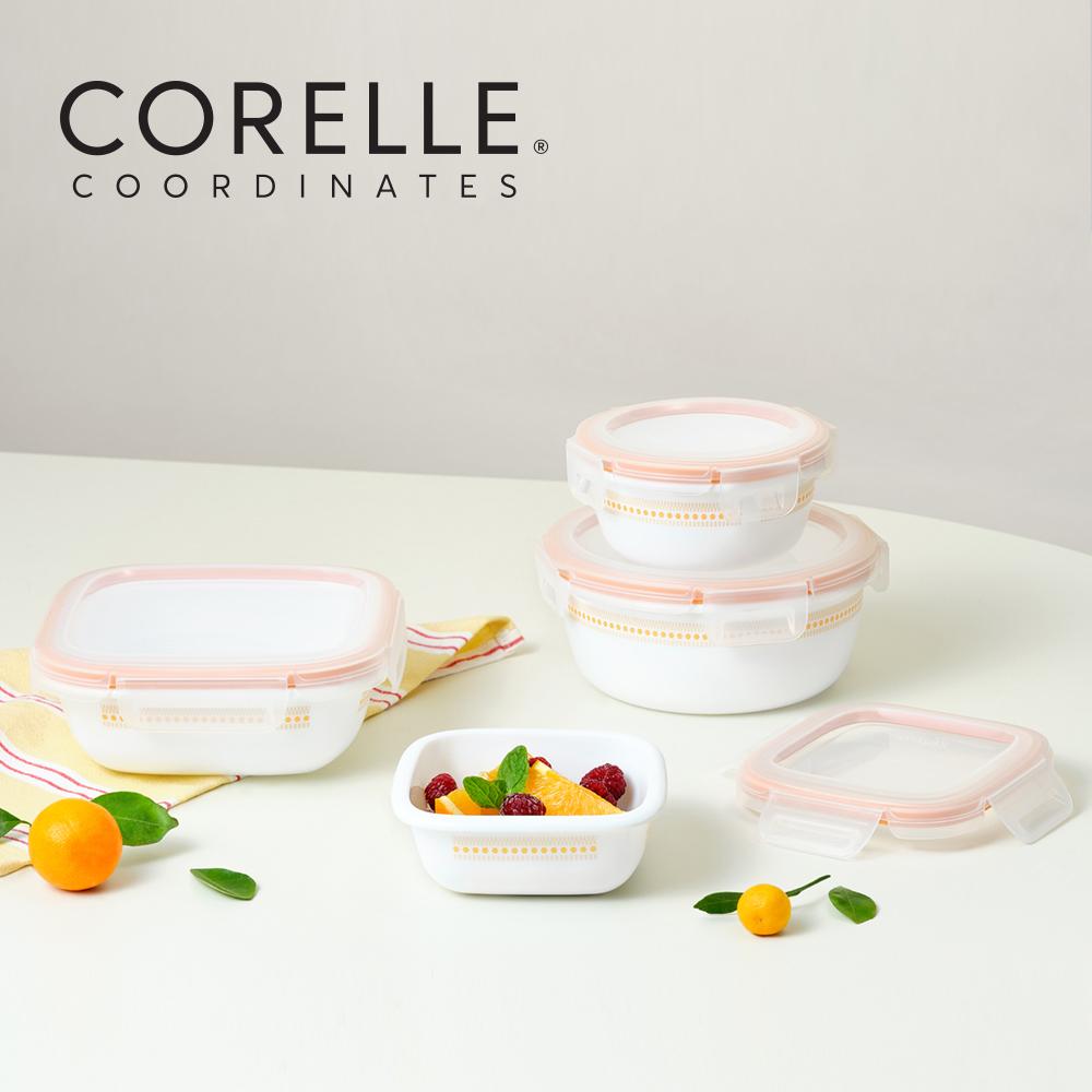 

Corelle Jacquard Band Квадратный контейнер для хранения продуктов с герметичной крышкой 4 шт. Можно мыть в посудомоечной машине, можно использовать в духовке Желтый
