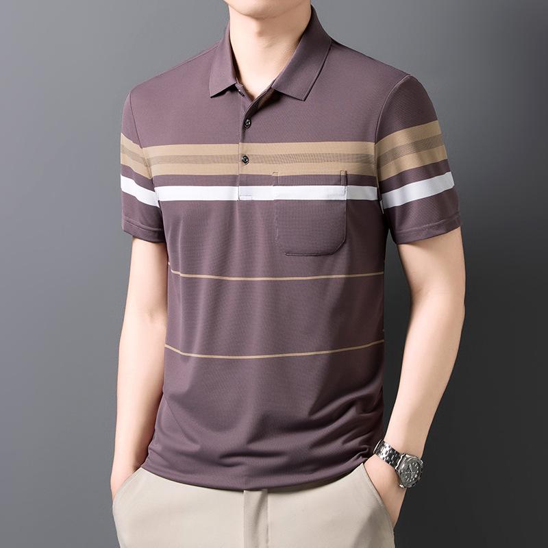 Striped Lapel Short-Sleeved T-Shirt, Men'S Plus Size Business Casual Polo Shirt