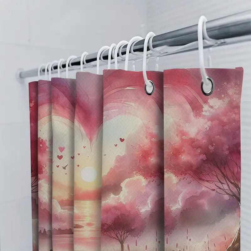 Romantischer Herz-Himmel Duschvorhang | Badezimmerdeko mit Aquarellkunst
