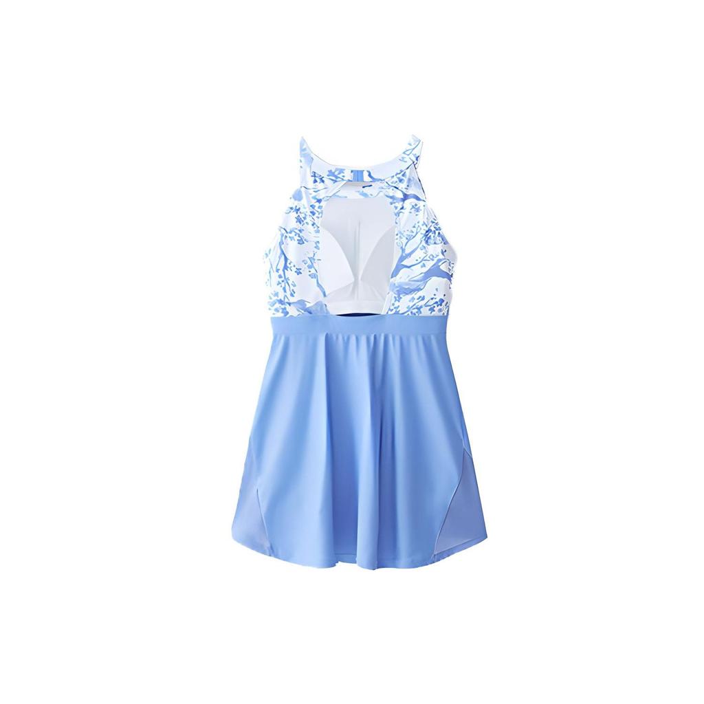 Anta Little Waist Series Logo Print Round Neck Sleeveless Swim Dress Women Swimwear Blue 1823531421-1