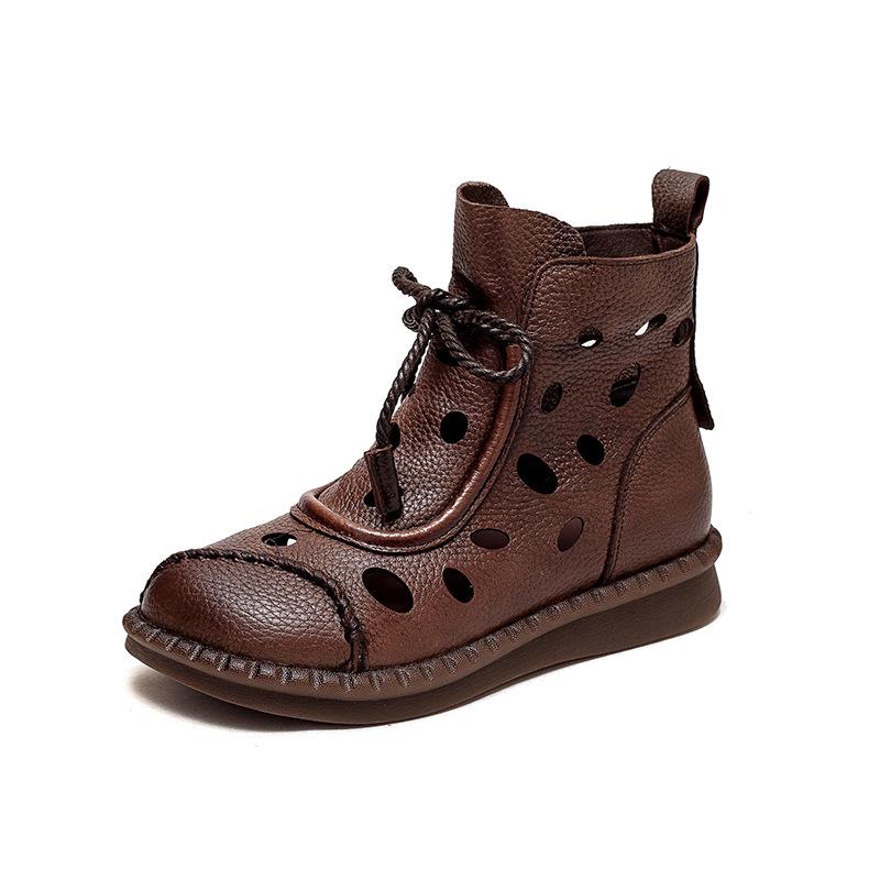 Summer 2023 Women's High-Top Lace-Up Roman Style Sandals - Retro & Versatile Cut-Out Design