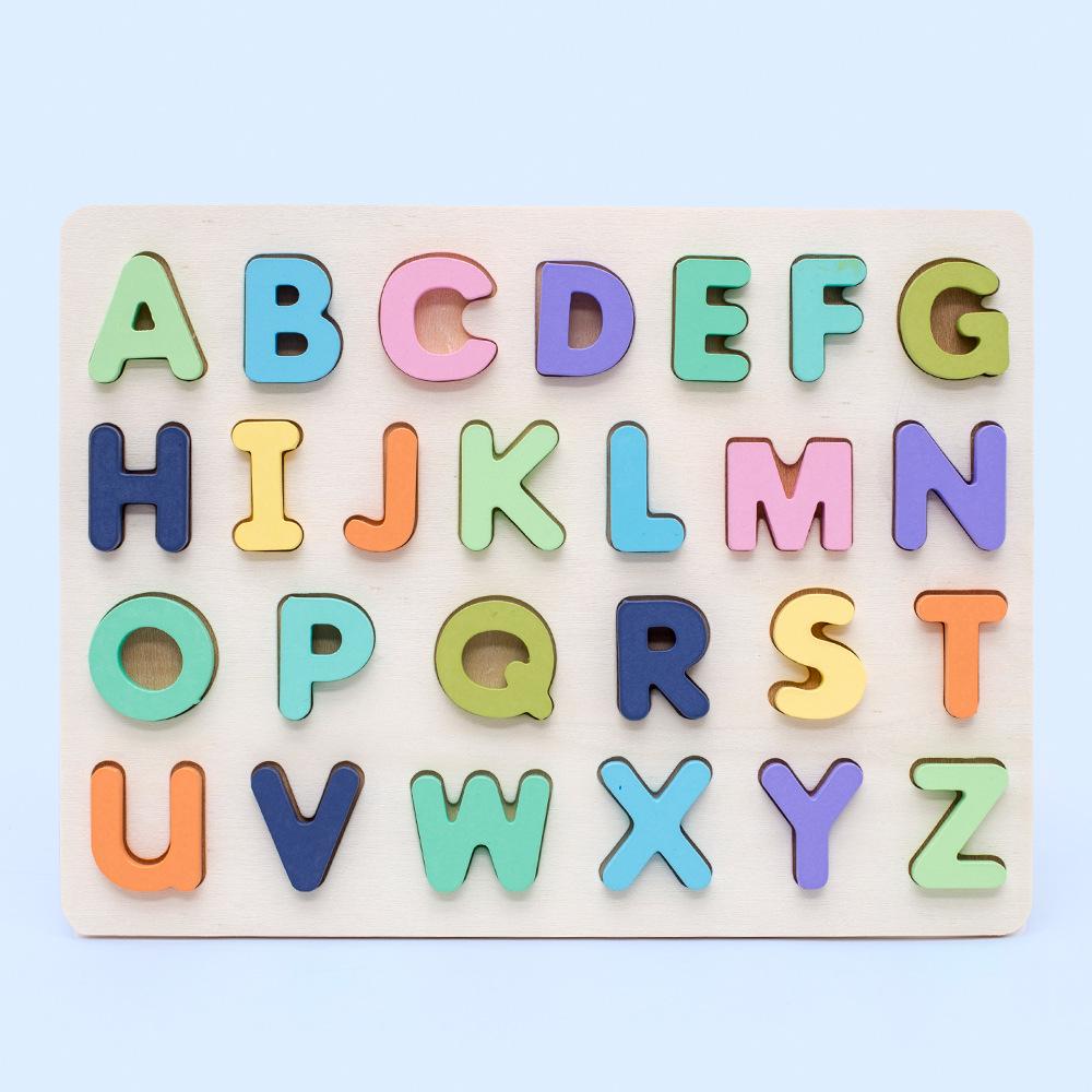 

Wooden Numbers Letters Alphabet Shape Enlightenment Education Cognitive 3D Grab Board Puzzle For Baby Preschool Toys