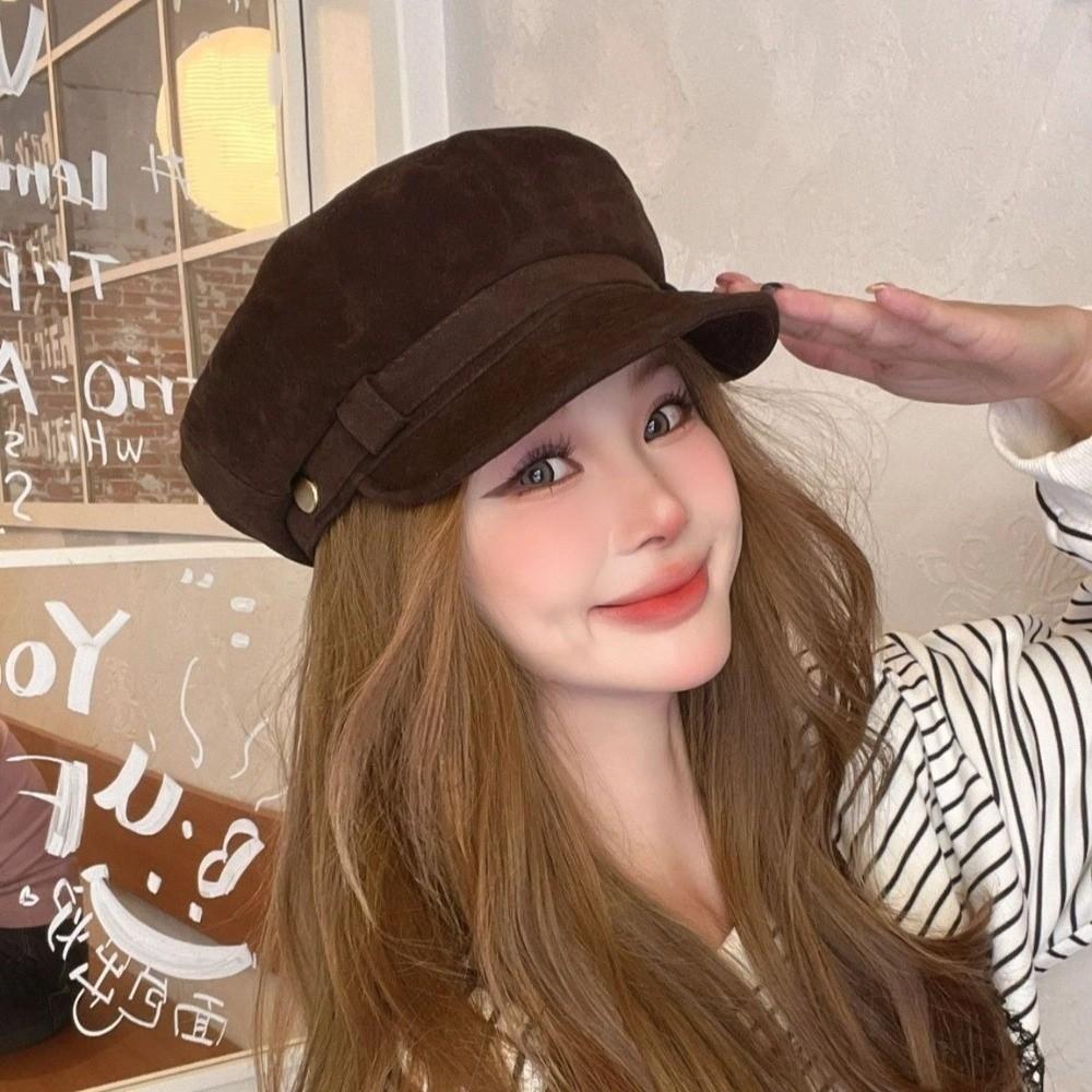 Flat Top Suede Berets Short Brim Painter Hat Casual Newsboy Hat  Women