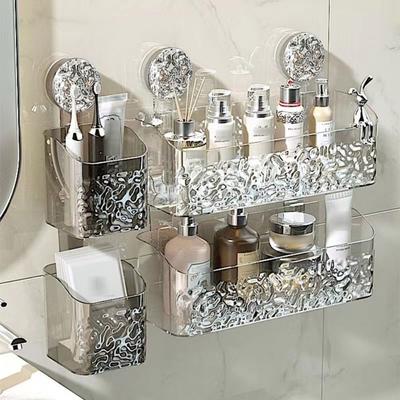 Light Luxury Suction Cup Shelf Clear Toiletries Organizer Suction Shower Holder  Home