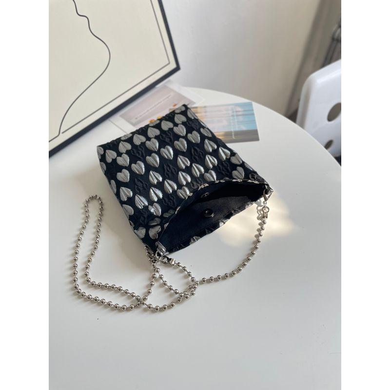 

Black Silver Easiest for Match Heart Crossbody Chain Phone Bag Black and white Heart magnetic buckle