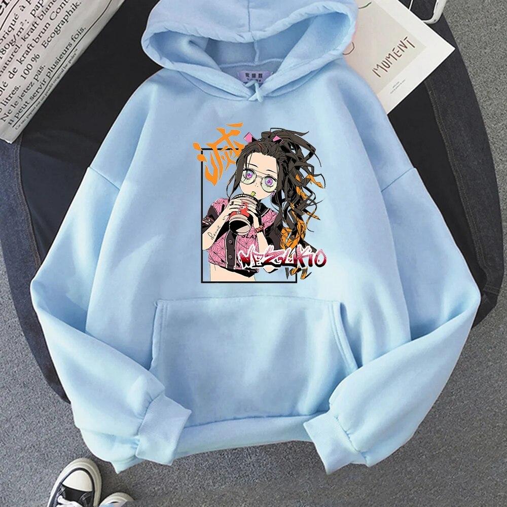 Oversized Hoodies Unisex Women Pullover Kawaii Anime Graphic Casual Hooded Kamado Nezuko Hoodie Unisex Demon Slayer Hoody Tops Unisex Hoodie