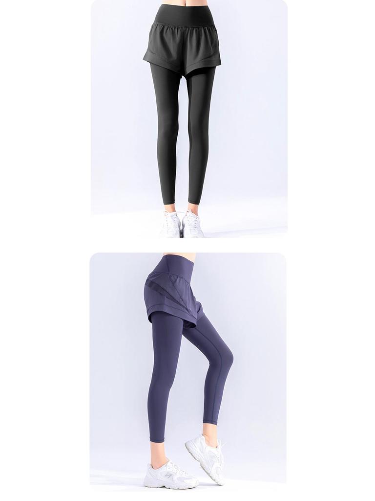 Women's Autumn Style High-Waist Hip-Lifting Yoga Pants - Nude Feeling, Fake Two-Piece Design, Perfect for Running & Fitness