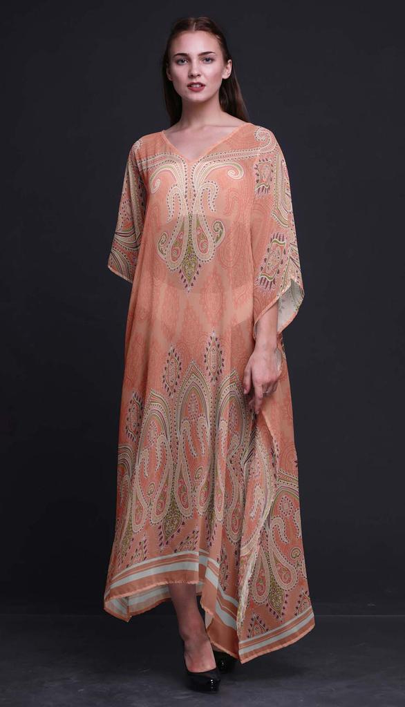 Phagun Floral & Paisley Long Caftan Maxi Dress Beach Swimwear Cover up Womens