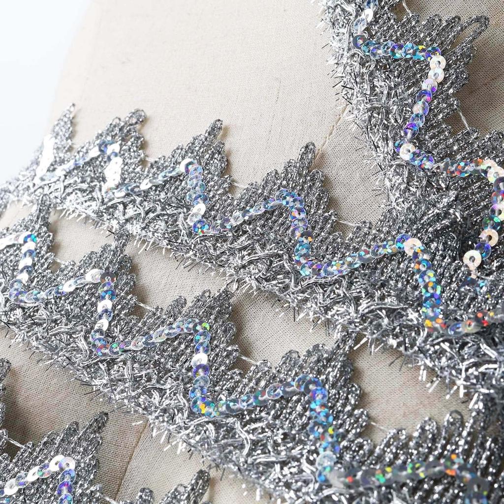 2 Yards Sequined Lace Trim Fabric Ribbon DIY Crafts 4CM Wide