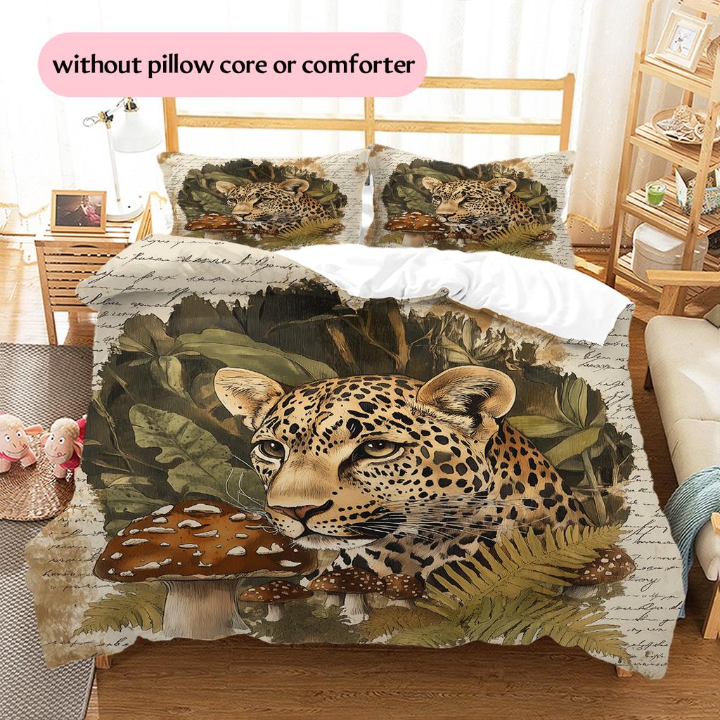Forest Leopard Pattern Bedding Quilt Set Quilt Cover Pillowcase Home Decoration Gift (1 * Duvet Cover + 2 * Pillowcase, Without Core)