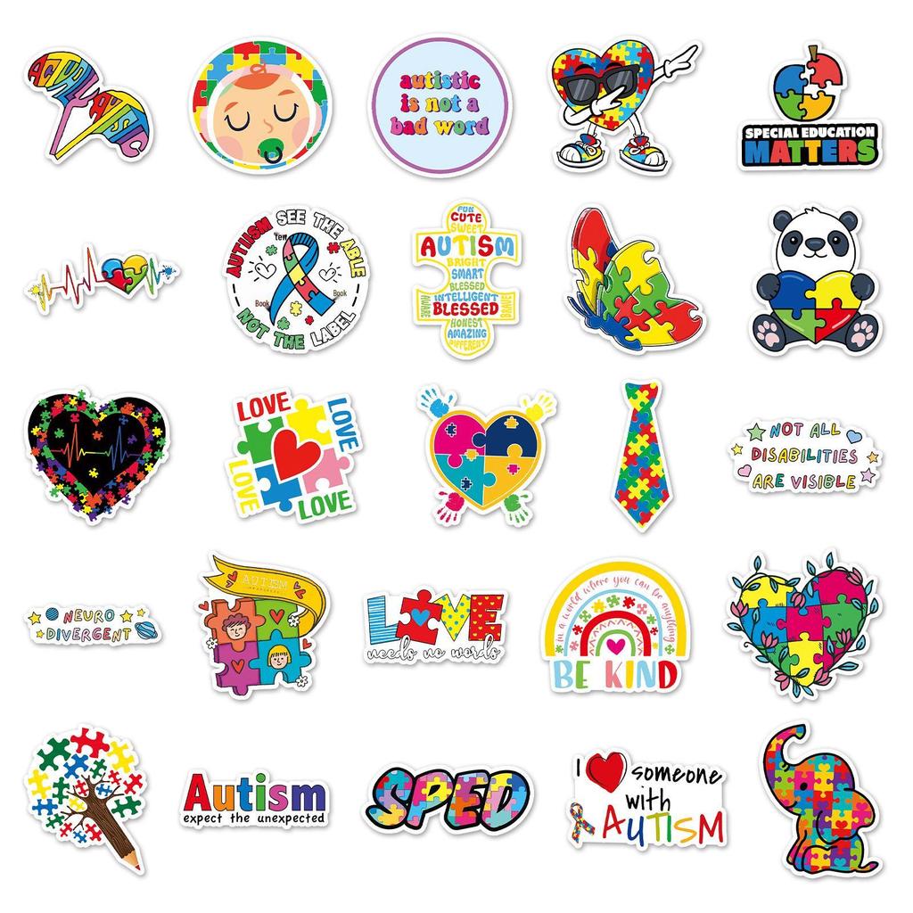 50PCS Waterproof Autism Personality Graffiti Logo & Slogan Stickers for Skateboards, Phone Cases, and Luggage