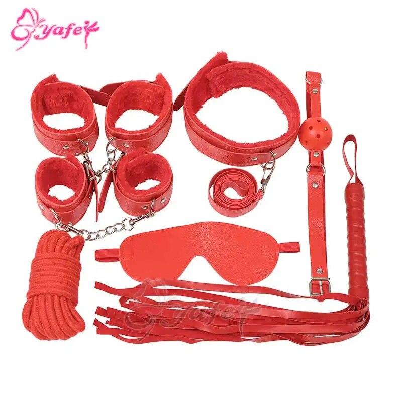 7 PCS/SET Sex Leather Bdsm Bondage Kit Bed Restraints SM Slave Fetish Handcuff Sex Toys for Couples Sexy Erotic Toys Sex Tools