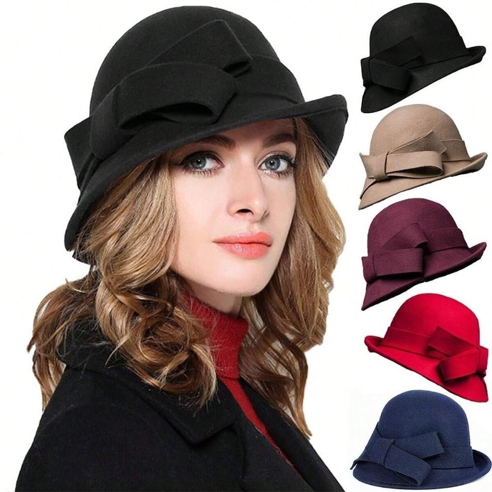 Vintage Style Vintage Cloche Fedora Cap with Bow Decoration Female Bowler Hat  Female Fashion