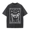 2026 Vintage Washed Black Tarot Raccoon Moon Star Graphic T Shirt Retro Wild Animal Print Oversized Unisex Casual Short Sleeve T