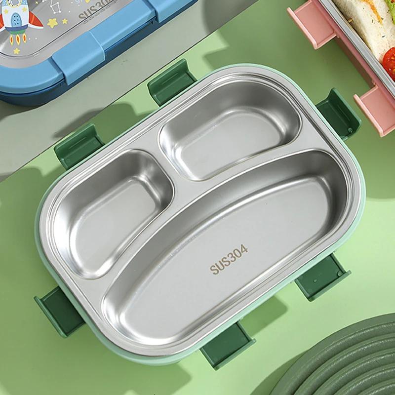 850ml Tragbare Lunchbox Kinder Bento Box mit Gabel Löffel Mikrowelle Ofen Auslaufsicher Edelstahl Lebensmittelbehälter für Kinder Schule