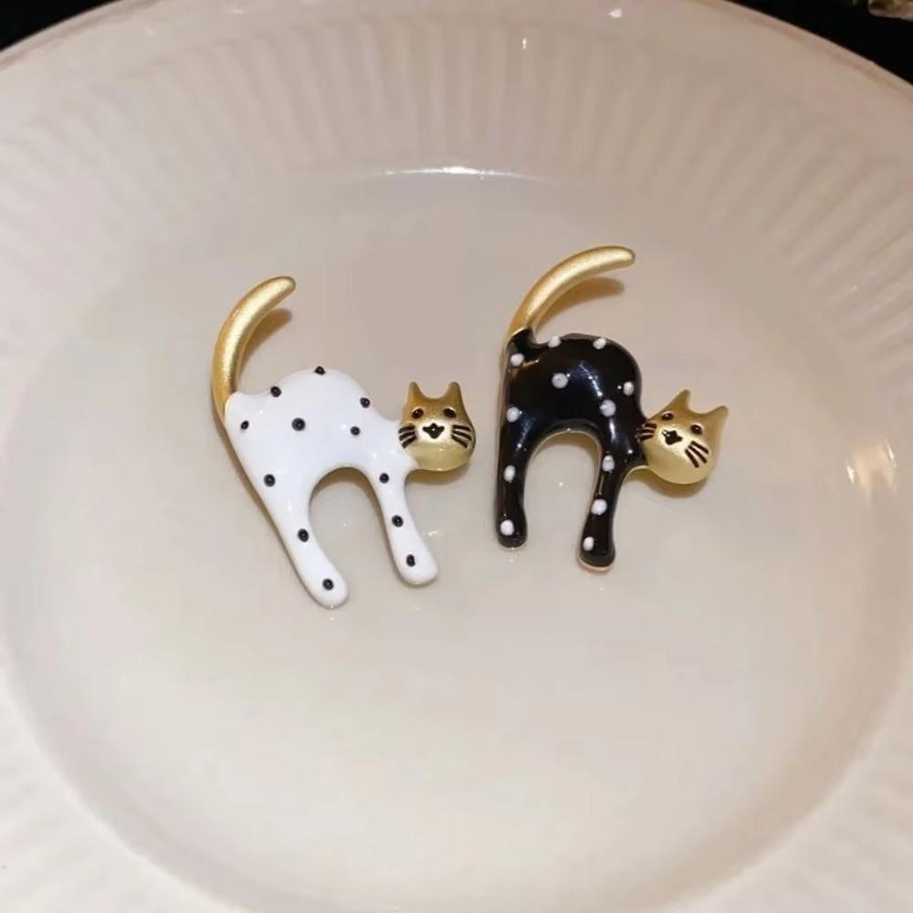 Cute Kitten Cat Brooches Black White Scarf Adjuster Fashion Brooch Pins  For Men Women