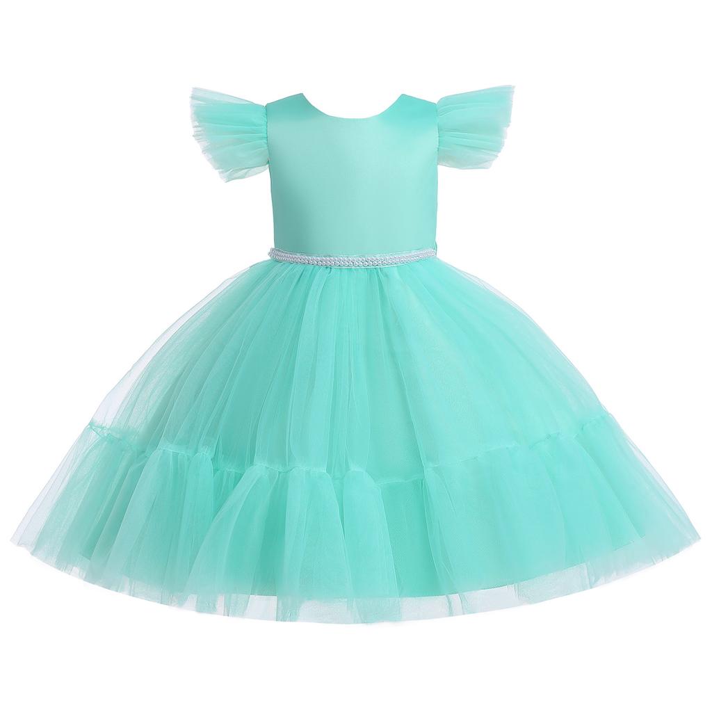 Girl Princess Tutu Ball Dress Flying Sleeves Bareback Bow Mesh Children's Party Wedding Formal Dress