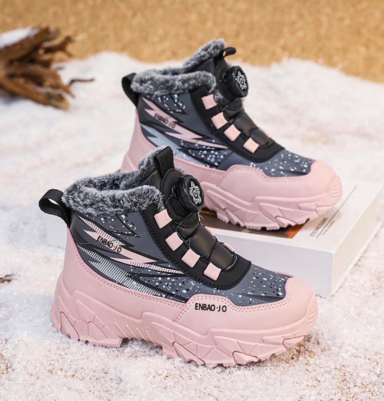Winter-Schneestiefel für Herren und Kinder aus Leder, mit Samt gefüttert, mit Drehverschluss