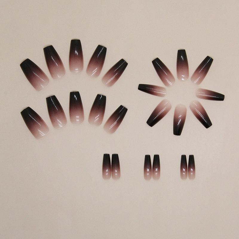 24 Pcs White Pure Desire Gradual Change Ebony Sauce Fashion Versatile Ballet Nail Fake Nail Finished Wear Nail