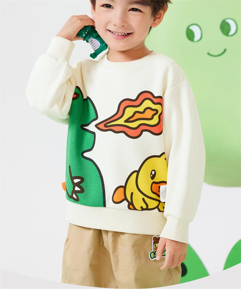 B. Duck Little Yellow Duck Children's Wear Boys' Round Neck Hoodie Spring Wear 2026 New Dinosaur Baby Top Trendy