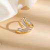 Stainless Steel Geometric Hollow Ring for Neutral Irregular Two Tone Open Ring Fashion Exquisite Colorfast Banquet Jewelry Gifts